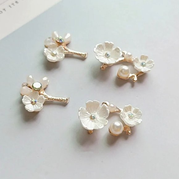10 PCS 1.7x2cm 1.5x2.5cm Fashion Metal Alloy Imitation Pearl Flowers Charm - Picture 2 of 6